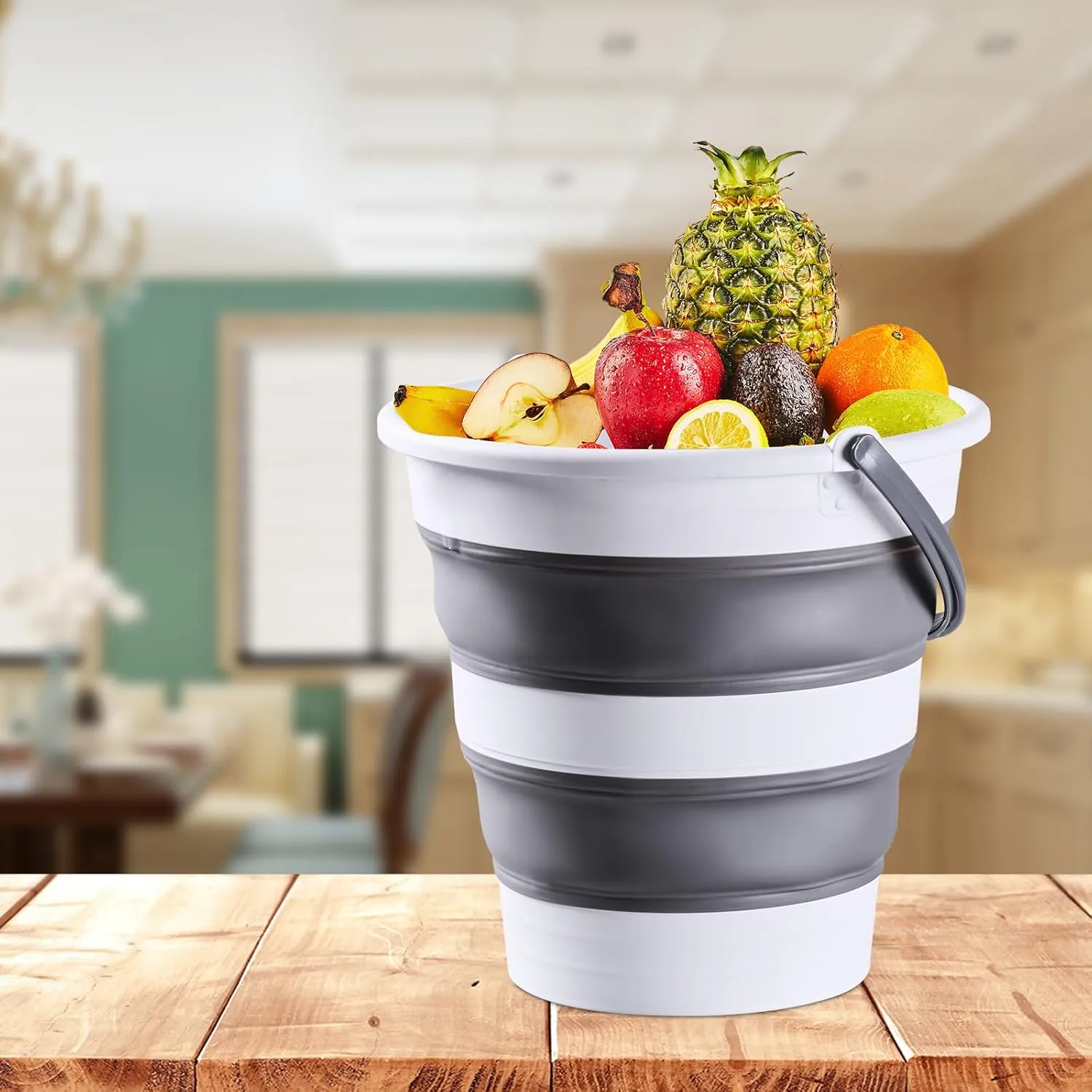 15L/4 Gal Large Collapsible Bucket with Handle - Portable Silicone Mop Bucket for Cleaning, Camping, Car Washing - Space-Saving for Outdoor, Fishing, Household  Pair of Silicone Gloves for Free