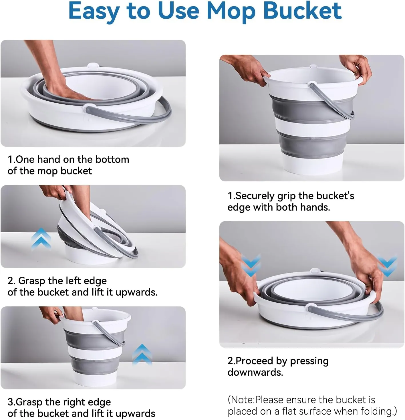 15L/4 Gal Large Collapsible Bucket with Handle - Portable Silicone Mop Bucket for Cleaning, Camping, Car Washing - Space-Saving for Outdoor, Fishing, Household  Pair of Silicone Gloves for Free