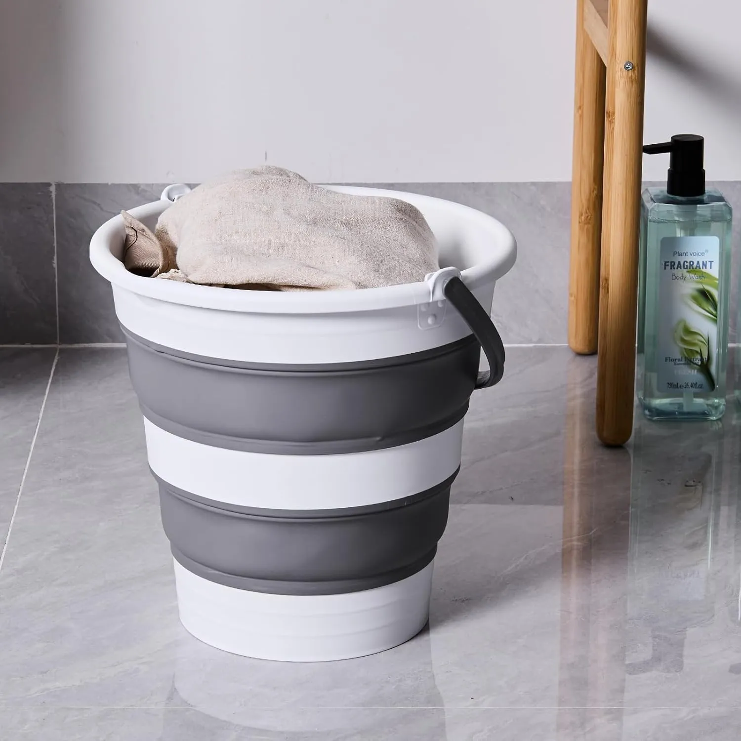 15L/4 Gal Large Collapsible Bucket with Handle - Portable Silicone Mop Bucket for Cleaning, Camping, Car Washing - Space-Saving for Outdoor, Fishing, Household  Pair of Silicone Gloves for Free