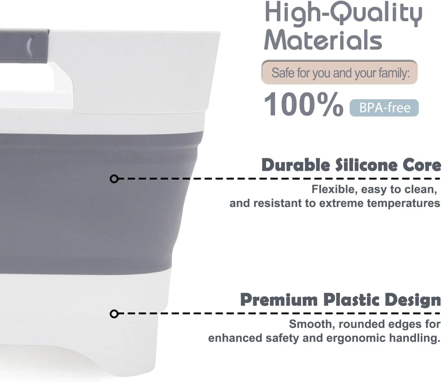 2.4 Gal Collapsible Wash Basin with Drain Plug, Space-Saving Multiuse Foldable Bucket, Portable Sink Tub, 9L Dishpan for Flush Pump Parts, Ice Beverage Tubs for Camping, Vegetable Washing, RV (Gray)