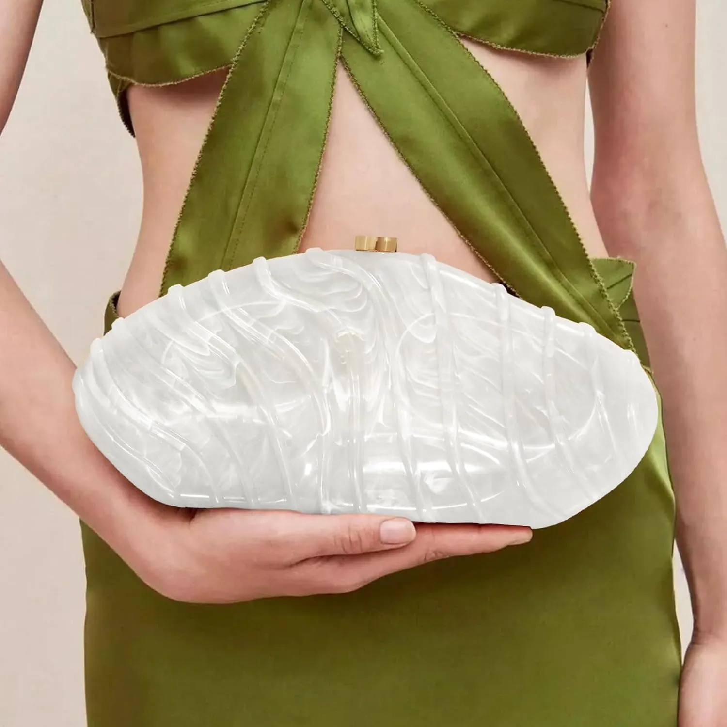 Acrylic Clutch Purse for Women Evening Bag, Irregular Shell Acrylic Purse Box Clutch with Chain for Party Wedding Prom