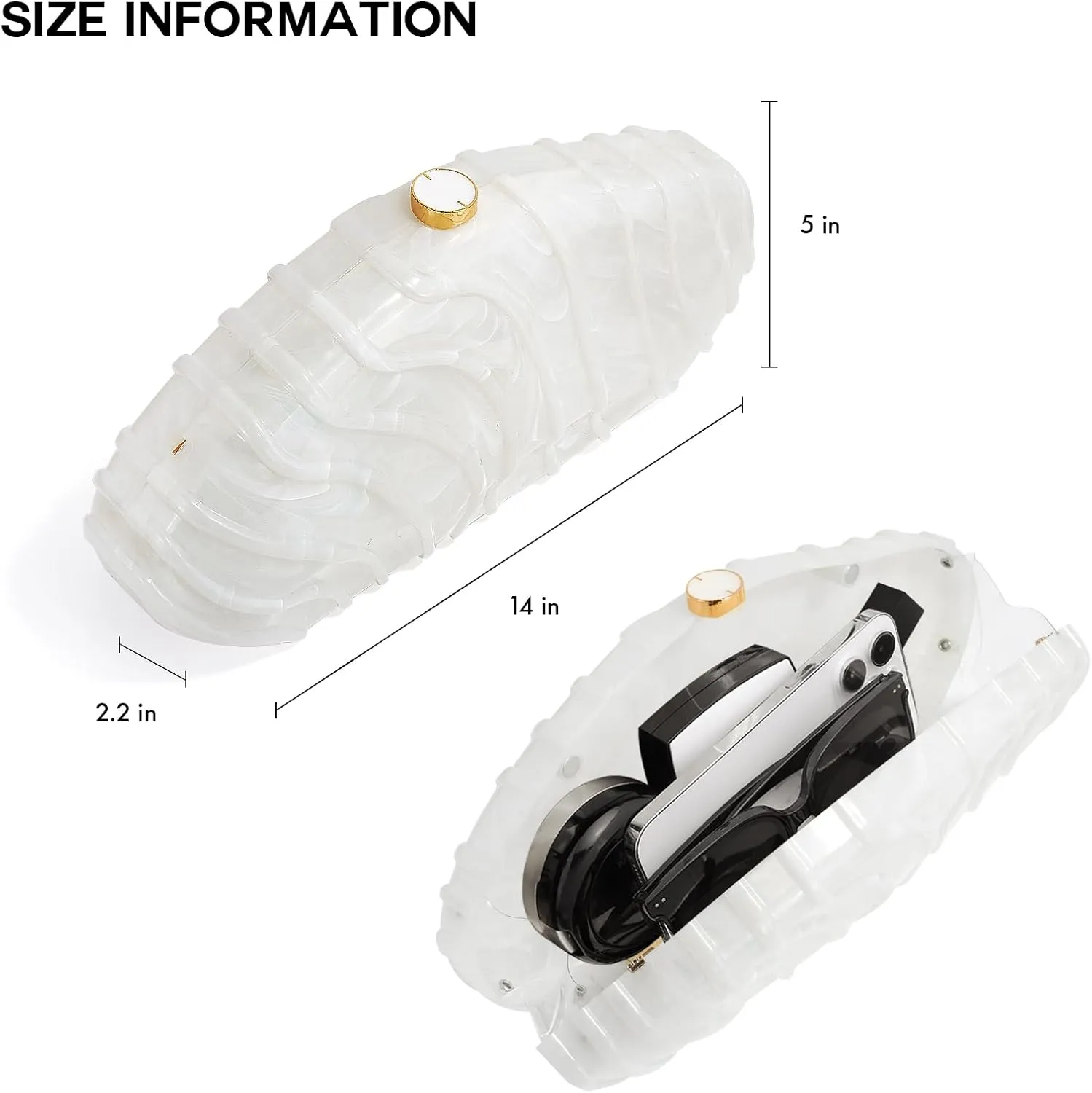 Acrylic Clutch Purse for Women Evening Bag, Irregular Shell Acrylic Purse Box Clutch with Chain for Party Wedding Prom