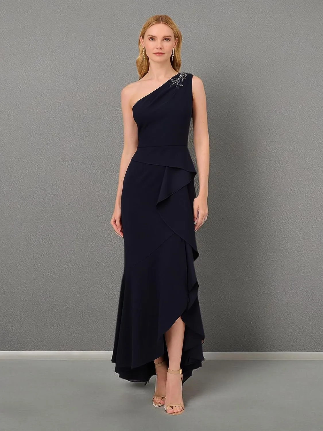 Adrianna Papell Women's Beaded Knit Crepe Gown
