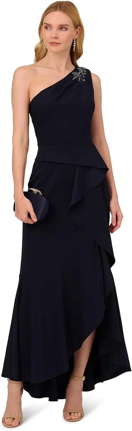 Adrianna Papell Women's Beaded Knit Crepe Gown