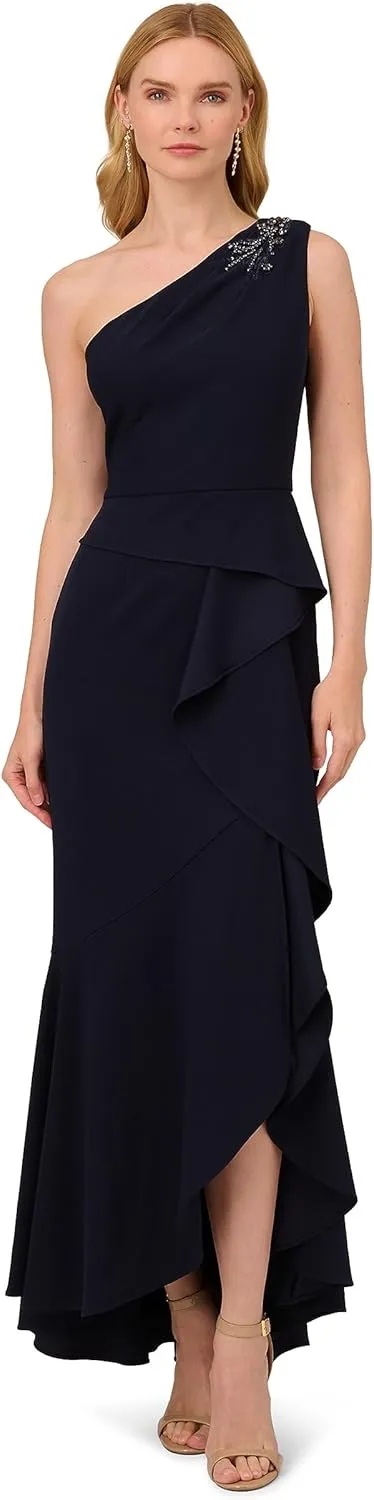 Adrianna Papell Women's Beaded Knit Crepe Gown