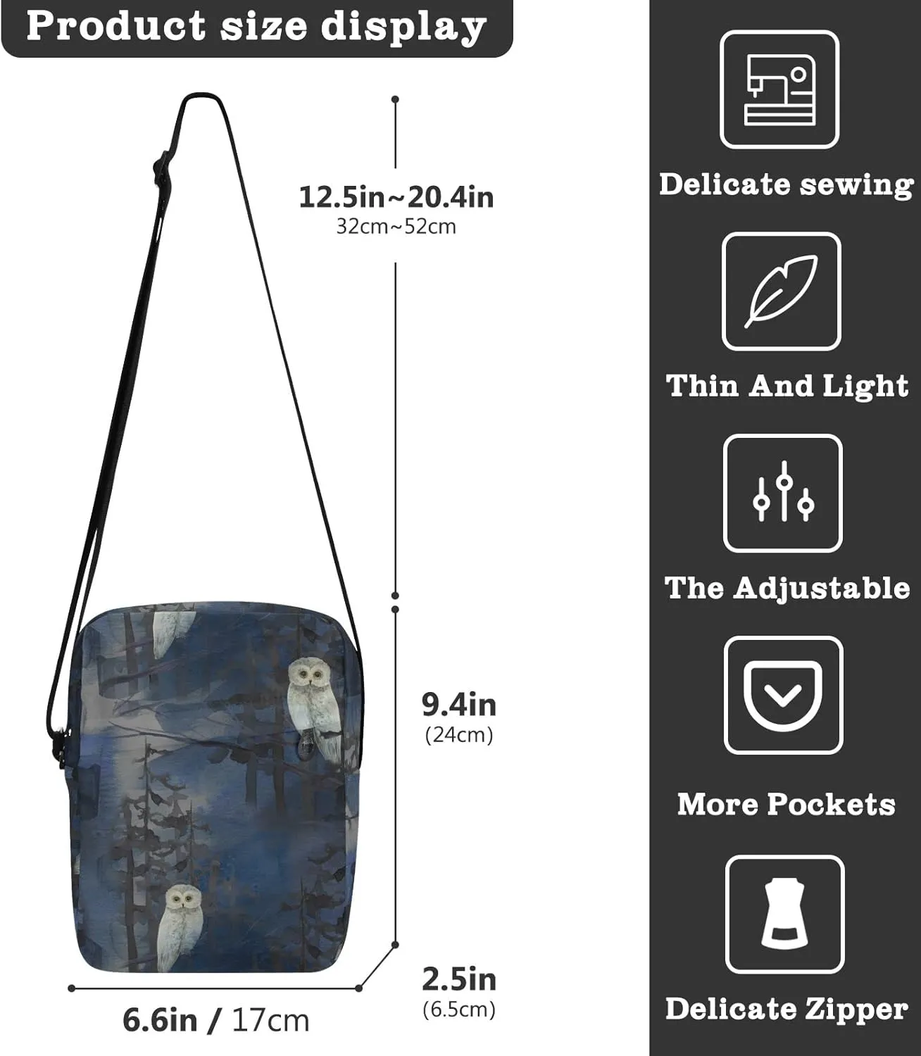 ALAZA Owl in Night Forest Vintage Crossbody Bag Small Messenger Bag Shoulder Bag with Zipper for Women Men