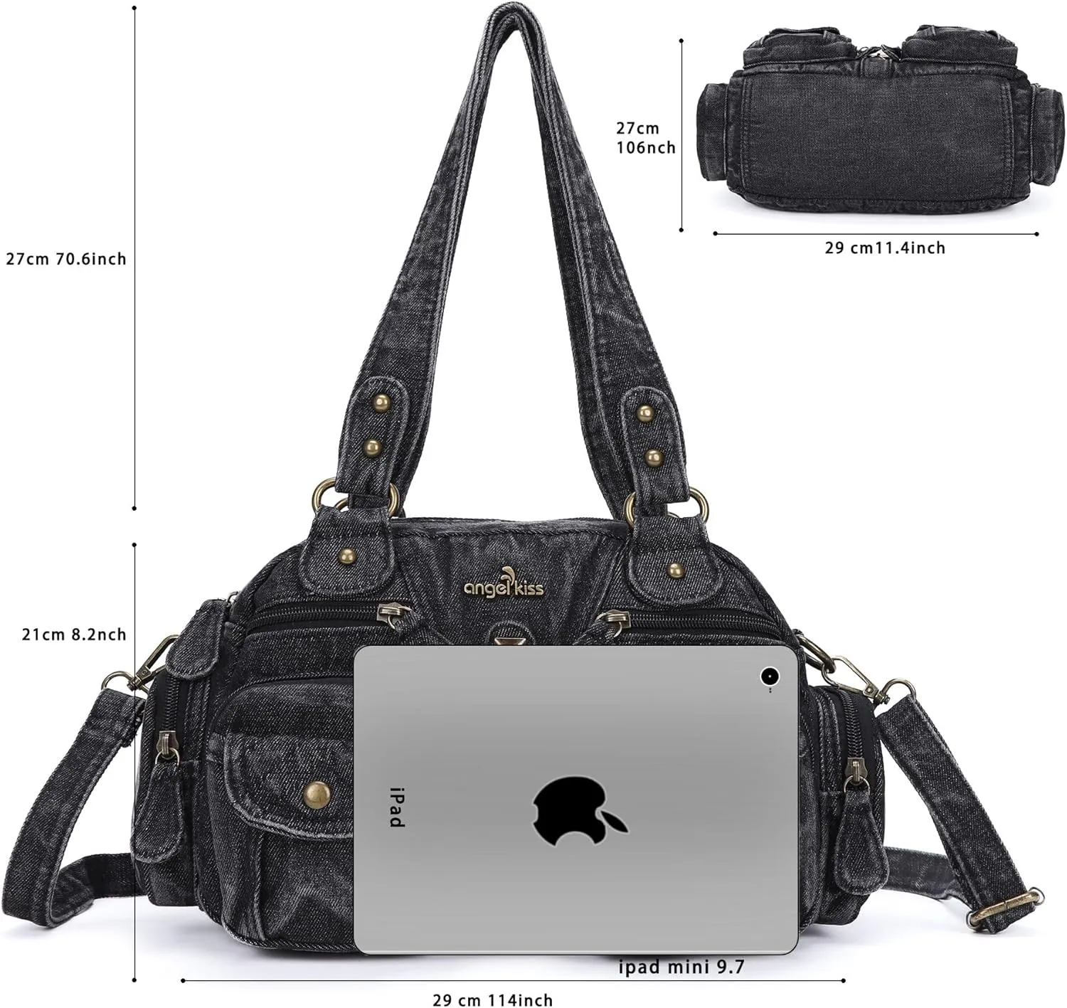 Angel Kiss Hobo Crossbody Purses for Women Shoulder Bag Multipocket Soft Hobo Purses Removable Strap Leather Handbags