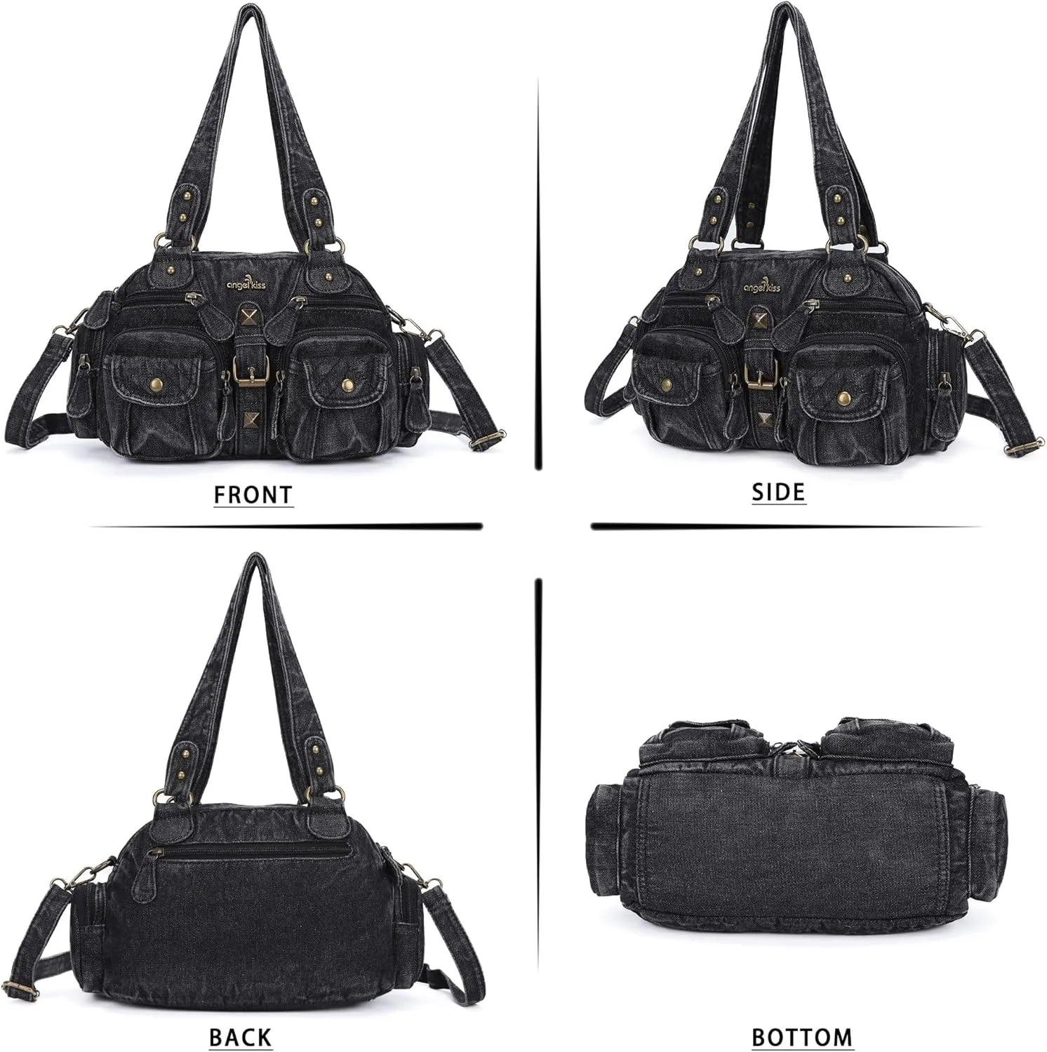 Angel Kiss Hobo Crossbody Purses for Women Shoulder Bag Multipocket Soft Hobo Purses Removable Strap Leather Handbags