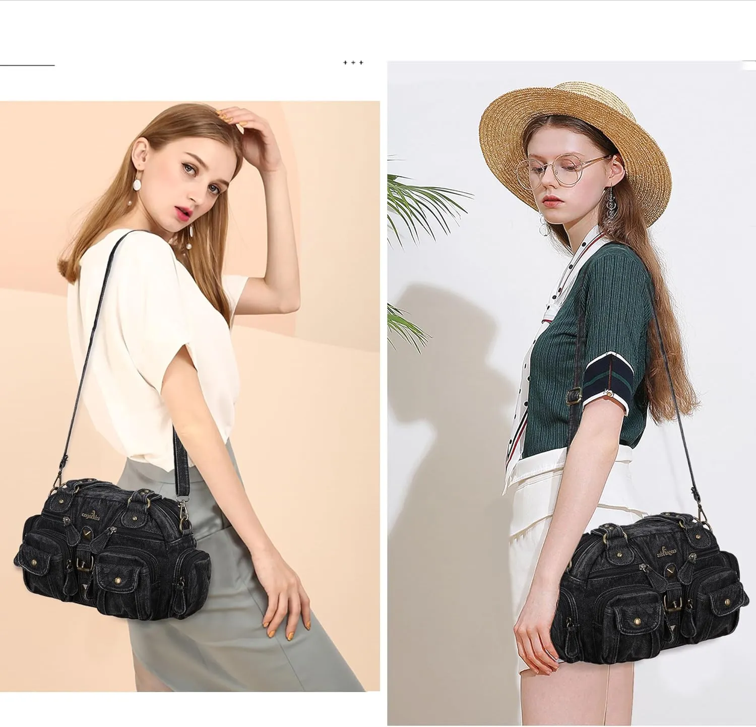 Angel Kiss Hobo Crossbody Purses for Women Shoulder Bag Multipocket Soft Hobo Purses Removable Strap Leather Handbags