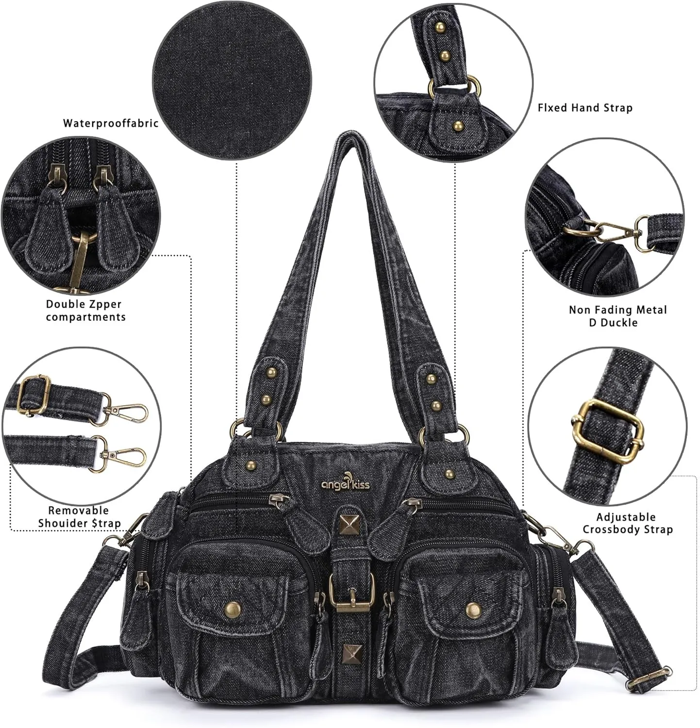 Angel Kiss Hobo Crossbody Purses for Women Shoulder Bag Multipocket Soft Hobo Purses Removable Strap Leather Handbags