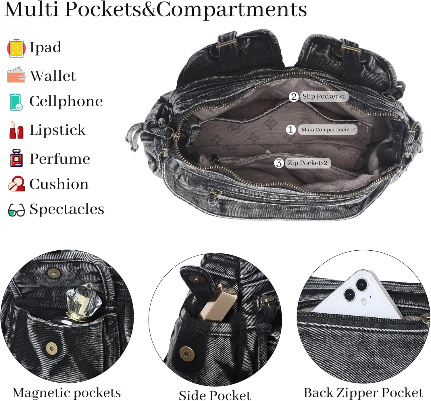 Angel Kiss Hobo Purses for Women Crossbody Shoulder Bag Ladies Multi Pocket Handbags with Adjustable Shoulder Strap