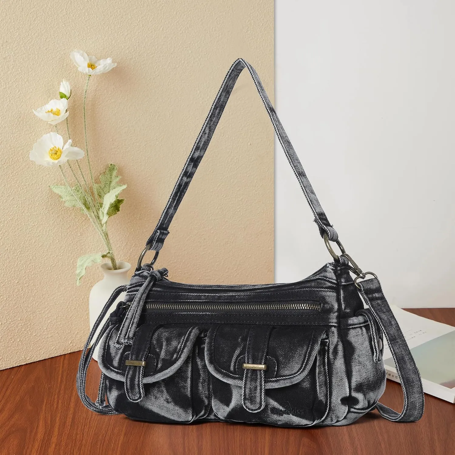 Angel Kiss Hobo Purses for Women Crossbody Shoulder Bag Ladies Multi Pocket Handbags with Adjustable Shoulder Strap
