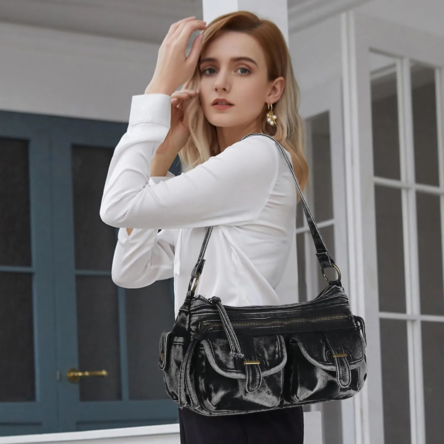 Angel Kiss Hobo Purses for Women Crossbody Shoulder Bag Ladies Multi Pocket Handbags with Adjustable Shoulder Strap