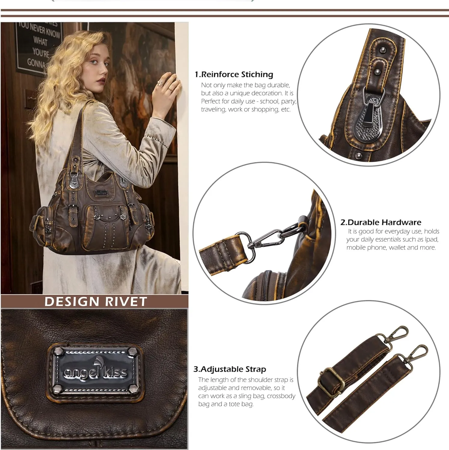 Angel Kiss Purses for Women Soft PU Leather Large Hobo Bags for Women Shoulder Bag