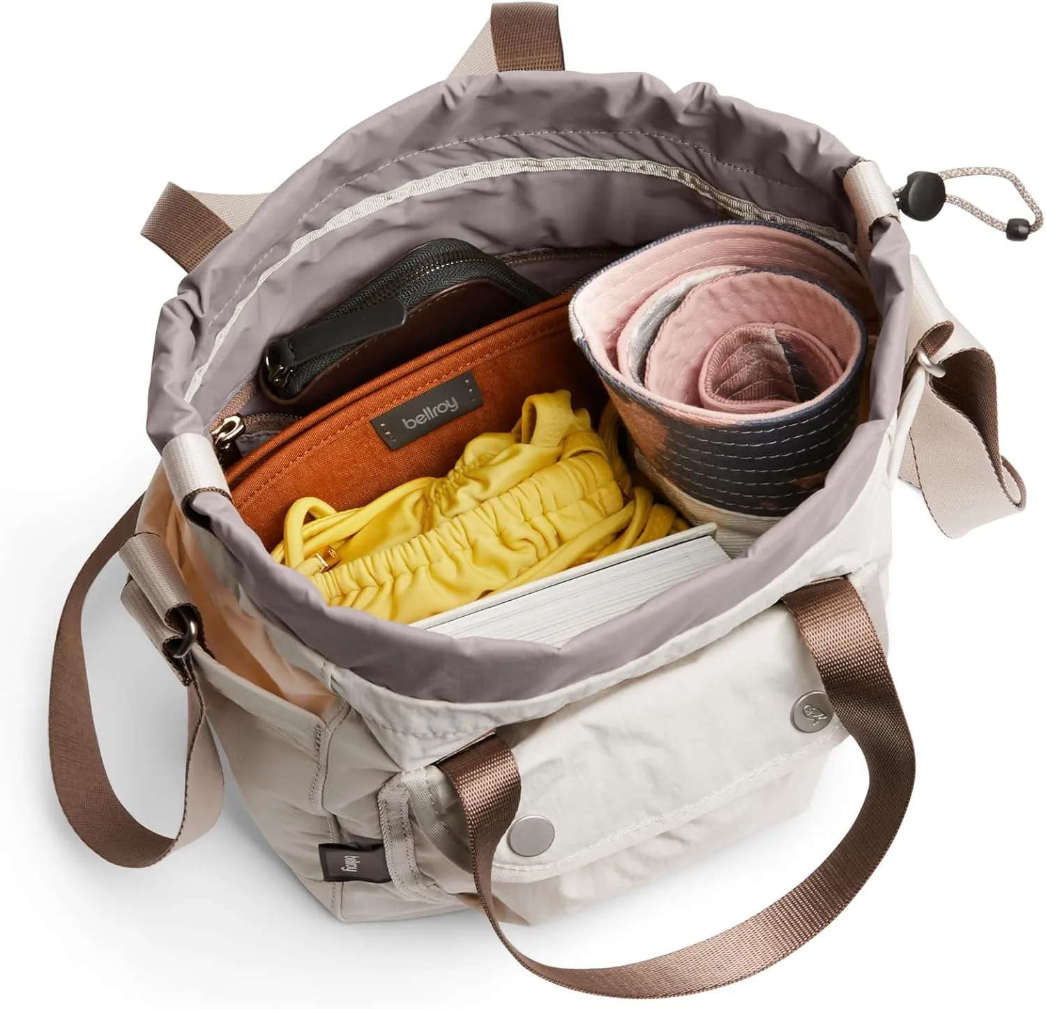 Bellroy Cinch Bucket Bag (compact 9 liter lightweight crossbody bag with external organization, internal zip pocket, adjustable shoulder strap, and adapts to be carried three ways) - Oat