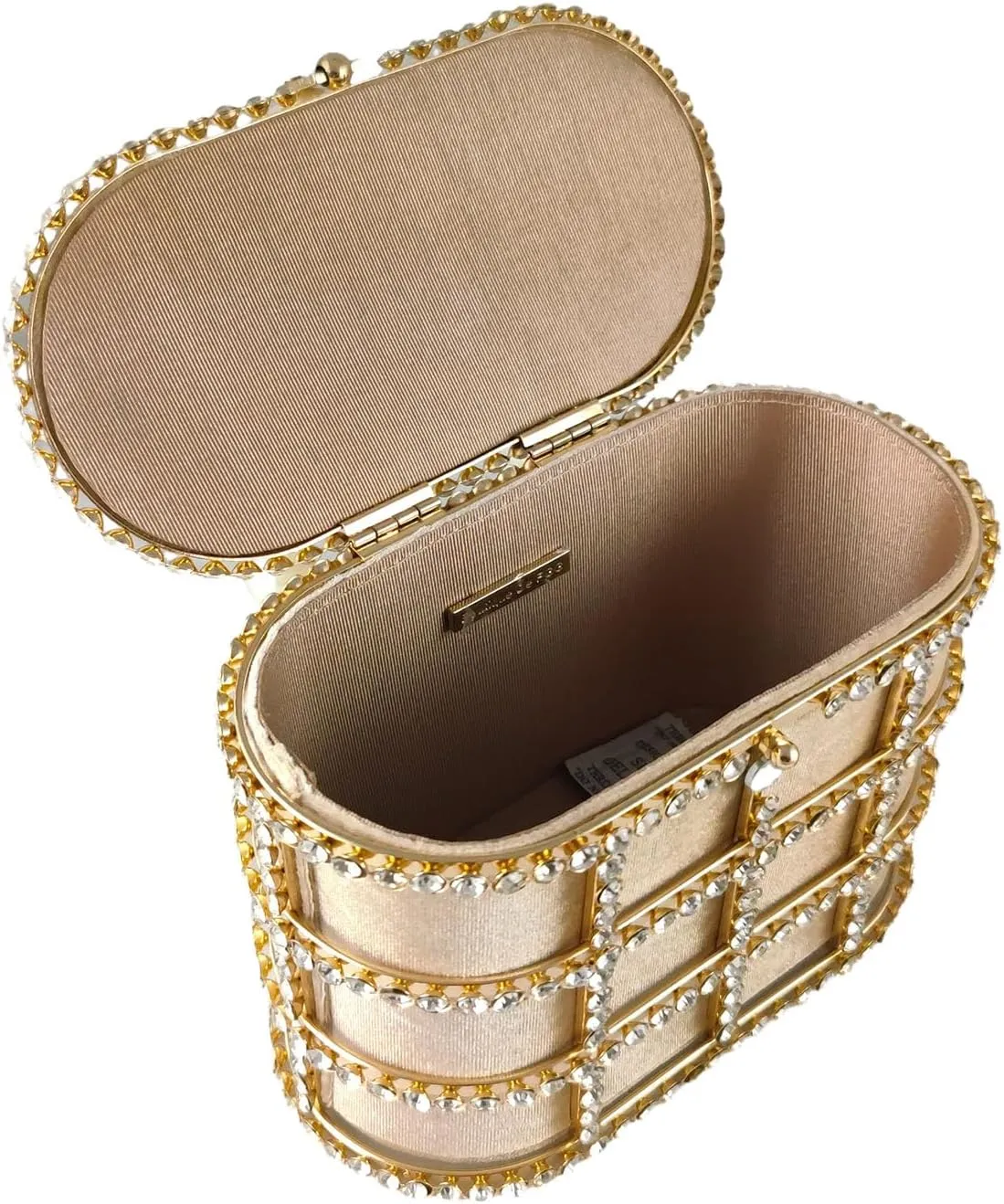 Boutique De FGG Elegant Evening Handbag with Pearl Rhinestone Bucket Bag Crystal Clutch Purses for Wedding Party Small Tote