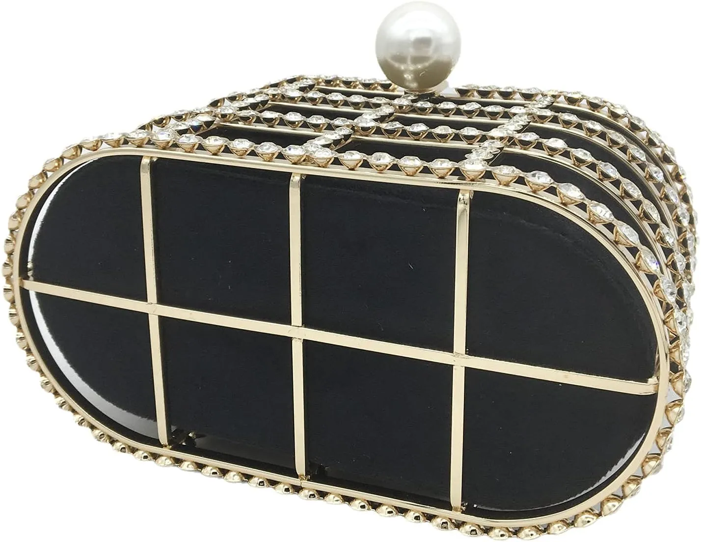 Boutique De FGG Elegant Evening Handbag with Pearl Rhinestone Bucket Bag Crystal Clutch Purses for Wedding Party Small Tote