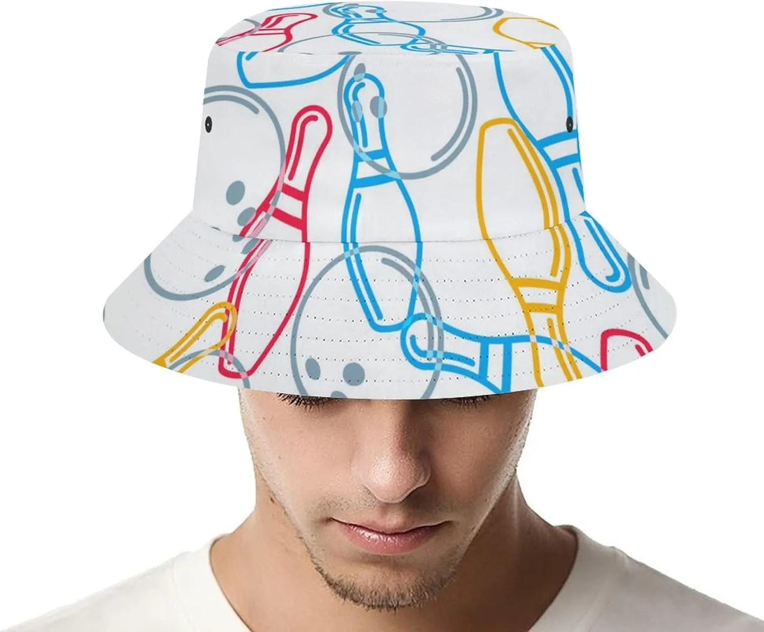 Bowling Bucket Hat for Women Men Unisex Cotton Wide Brim Sun Hat Outdoor Summer Travel Hiking Beach Cap