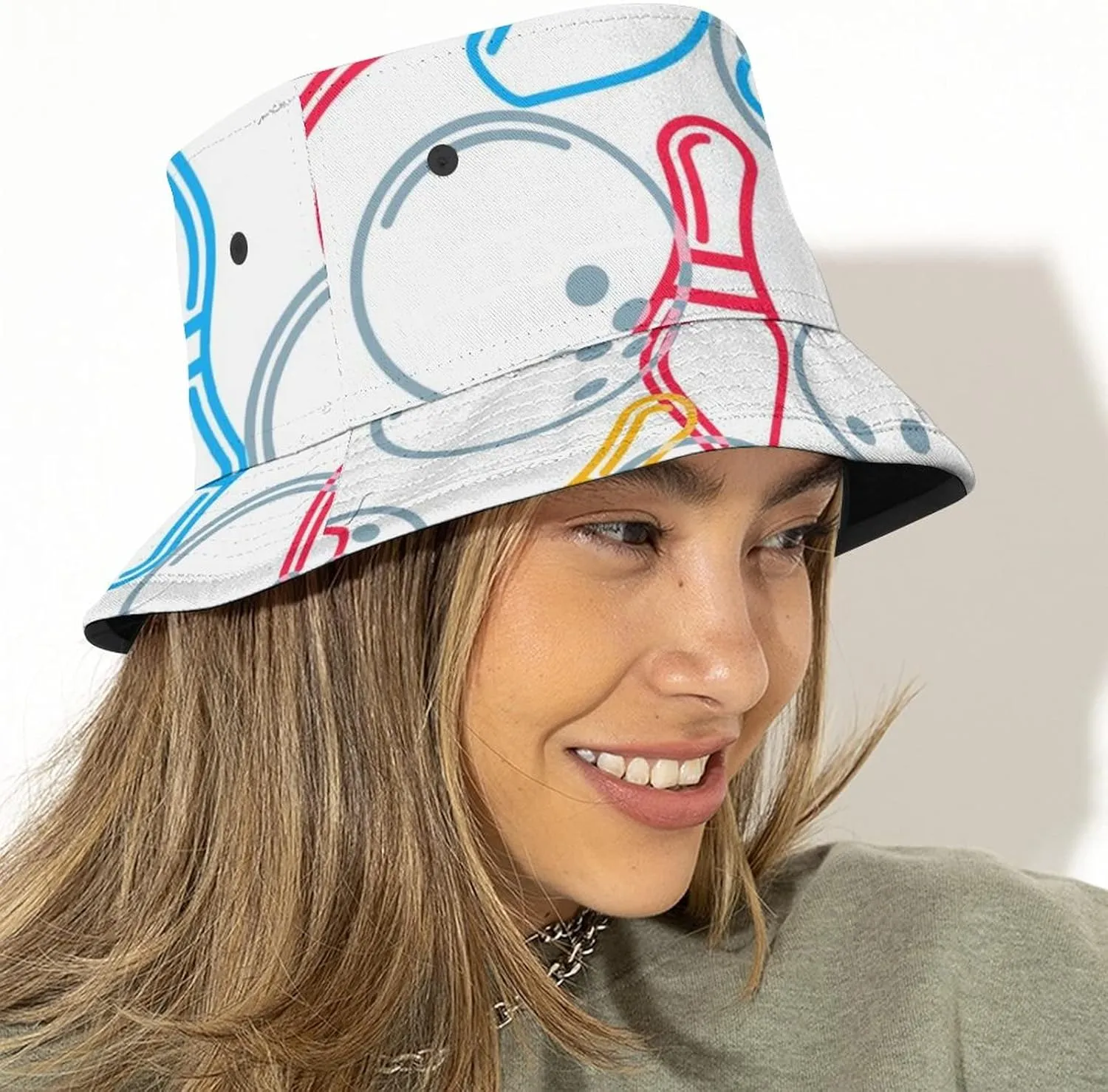 Bowling Bucket Hat for Women Men Unisex Cotton Wide Brim Sun Hat Outdoor Summer Travel Hiking Beach Cap