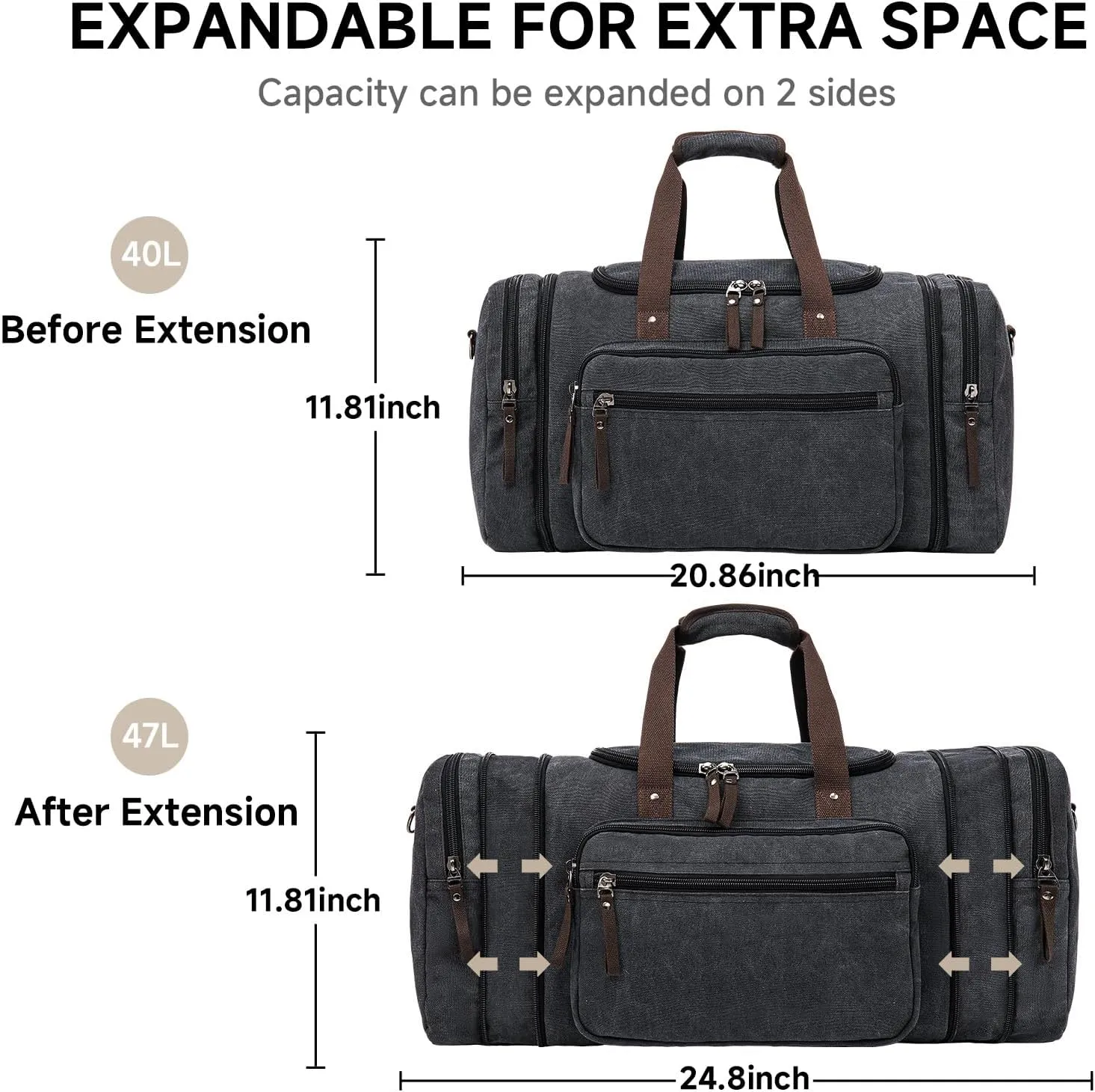 Canvas Duffle Bag for Travel 45L Duffel Overnight Weekender Bag