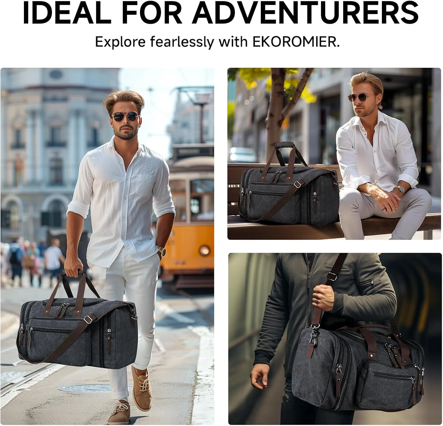 Canvas Duffle Bag for Travel 45L Duffel Overnight Weekender Bag