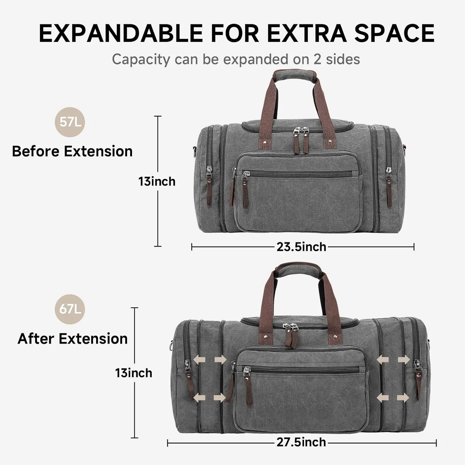 Canvas Duffle Bag for Travel 45L Duffel Overnight Weekender Bag