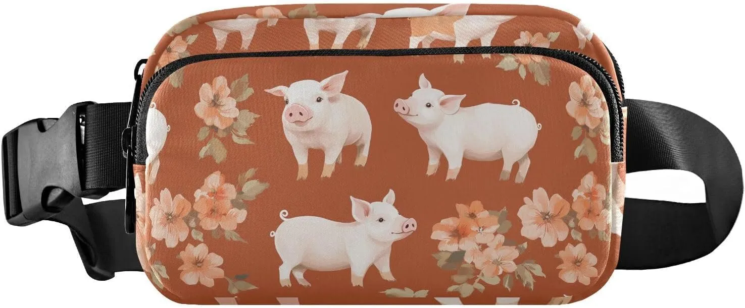 Cartoon Pet Pig Terracotta Trendy Fanny Pack Waist Bag for Women Men Teens Large Capacity Crossbody Passport Bag with Adjustable Strap for Travel Gym Work