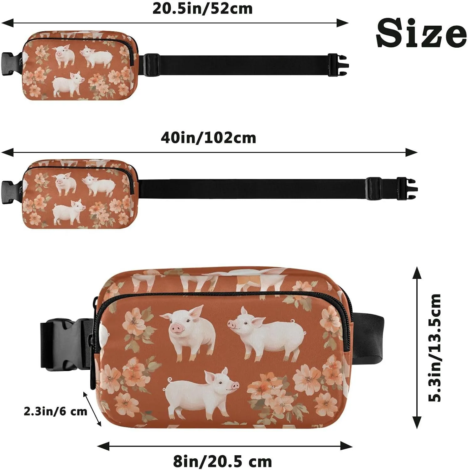Cartoon Pet Pig Terracotta Trendy Fanny Pack Waist Bag for Women Men Teens Large Capacity Crossbody Passport Bag with Adjustable Strap for Travel Gym Work
