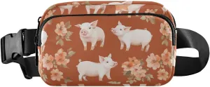 Cartoon Pet Pig Terracotta Trendy Fanny Pack Waist Bag for Women Men Teens Large Capacity Crossbody Passport Bag with Adjustable Strap for Travel Gym Work
