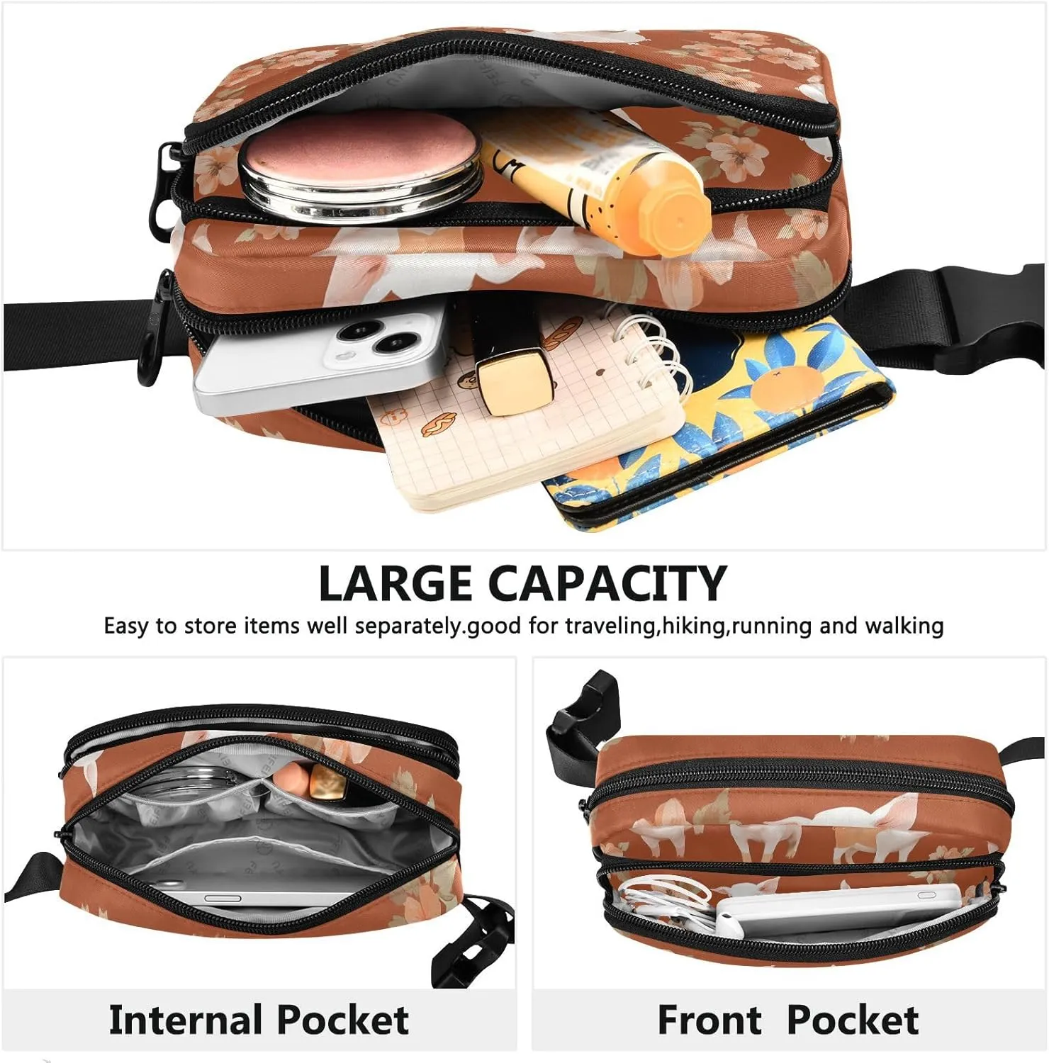 Cartoon Pet Pig Terracotta Trendy Fanny Pack Waist Bag for Women Men Teens Large Capacity Crossbody Passport Bag with Adjustable Strap for Travel Gym Work