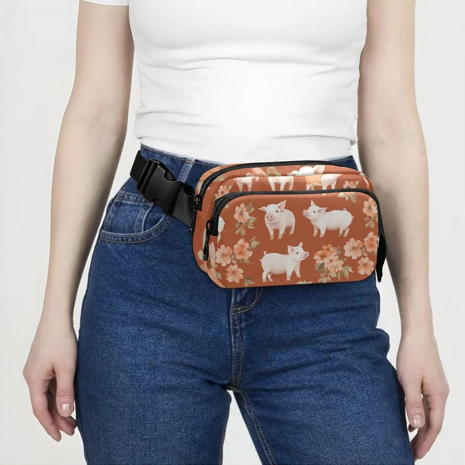 Cartoon Pet Pig Terracotta Trendy Fanny Pack Waist Bag for Women Men Teens Large Capacity Crossbody Passport Bag with Adjustable Strap for Travel Gym Work