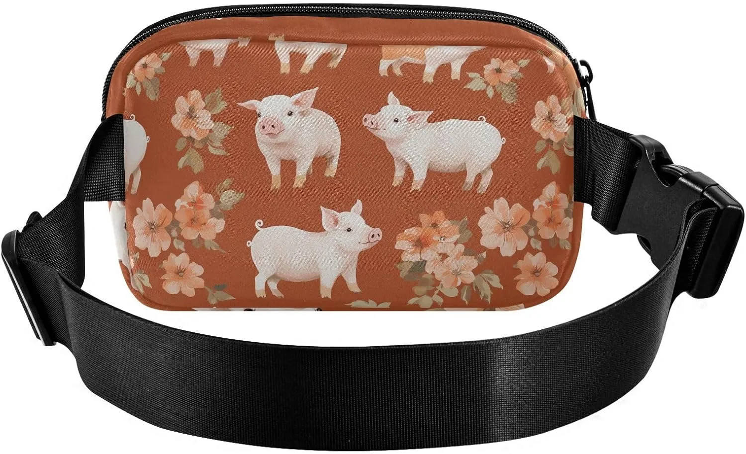 Cartoon Pet Pig Terracotta Trendy Fanny Pack Waist Bag for Women Men Teens Large Capacity Crossbody Passport Bag with Adjustable Strap for Travel Gym Work