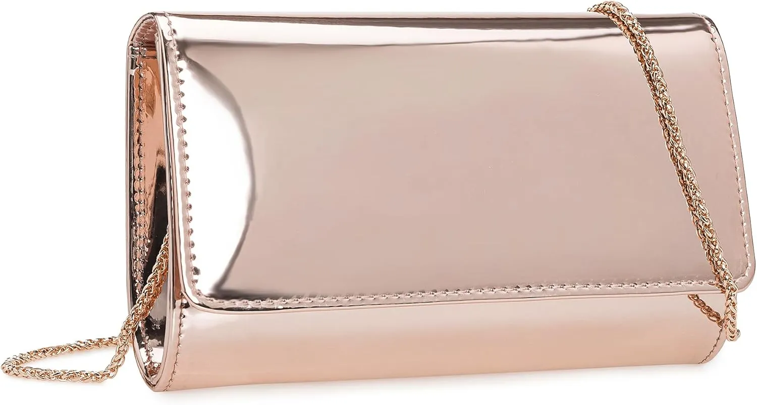 CHARMING TAILOR Faux Leather Wedding Clutch for Women Metallic PU Formal Bag Mirrored Patent Evening Party Purse