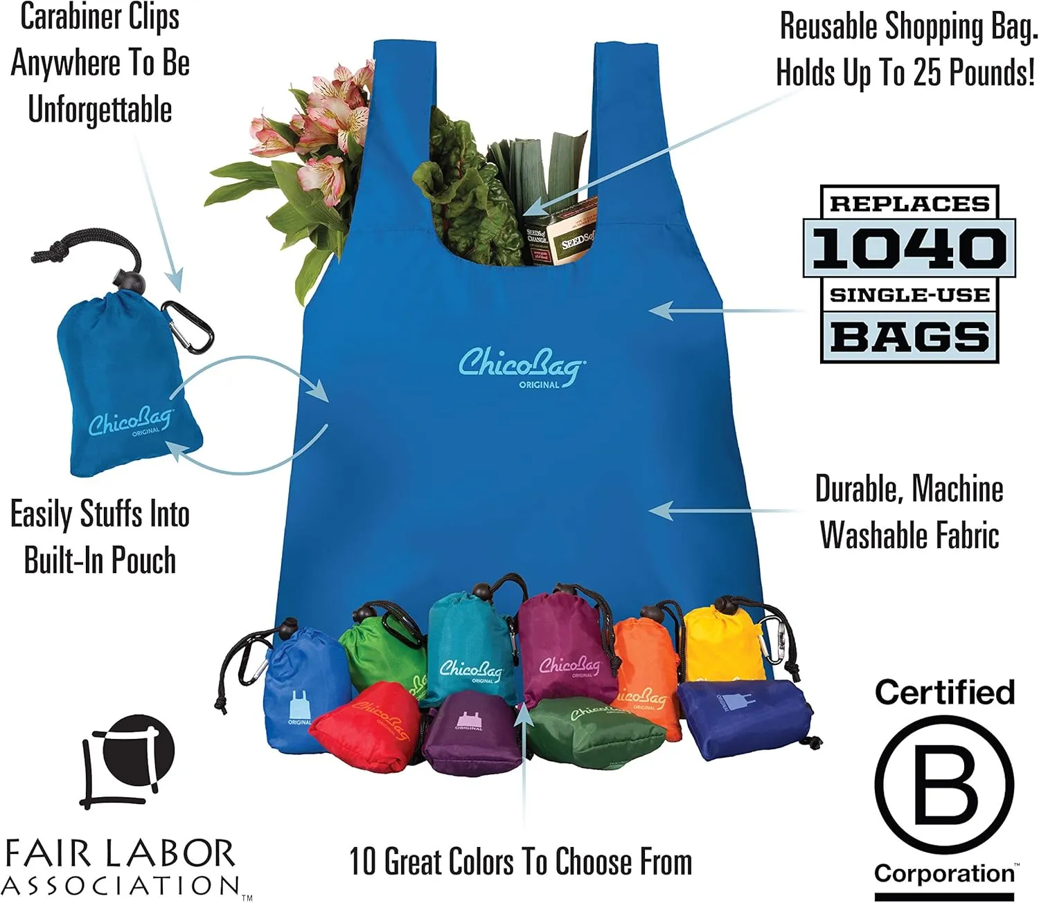 ChicoBag Original Compact Reusable Grocery Bag, Eco-Friendly