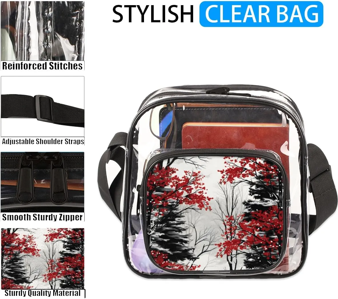 Clear Crossbody Bag with Adjustable Shoulder Strap, PVC Transparent Purse Messenger Bag for Women and Men