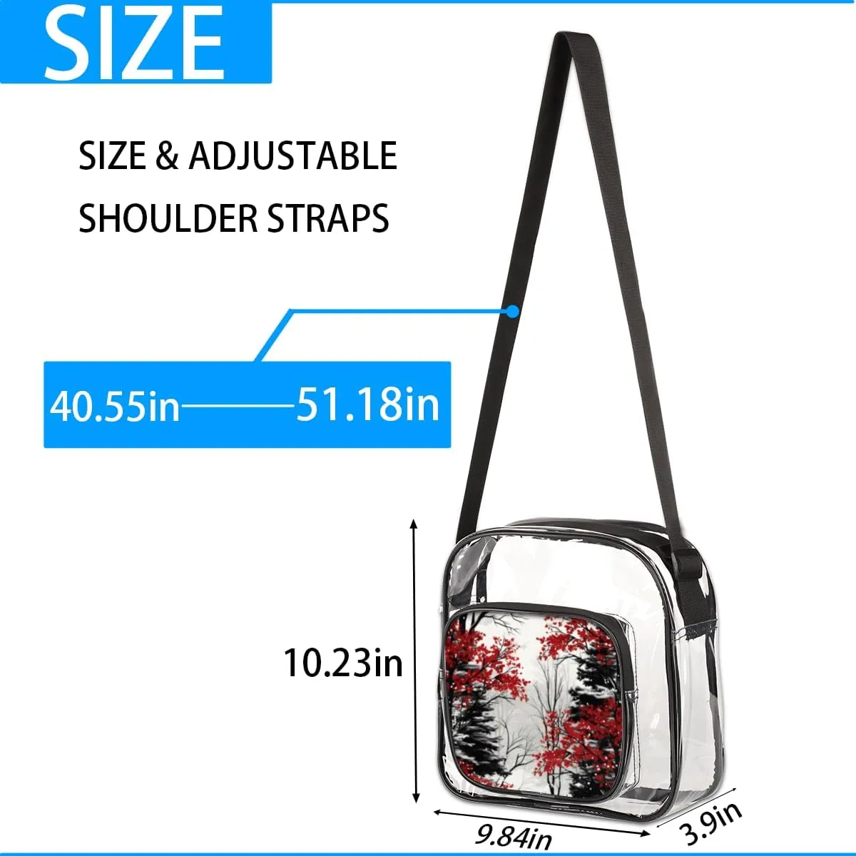 Clear Crossbody Bag with Adjustable Shoulder Strap, PVC Transparent Purse Messenger Bag for Women and Men