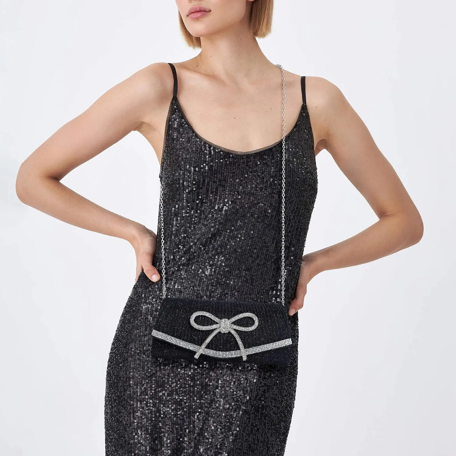 Clutch Purses for Women Evening Bag with Detachable Chain Small Sparkly Handbags for Party Wedding Evening Dress