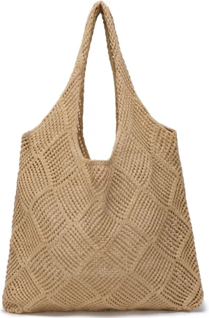 Crochet Tote Bags Summer Beach Bag for Women Vacation Mesh Knit Bag Hippie Bag