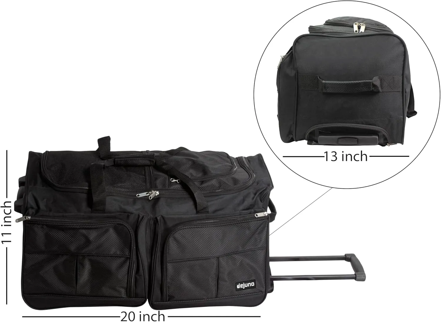 Dejuno 20-Inch Carry-on Rolling Duffle Bag, Black, One Size