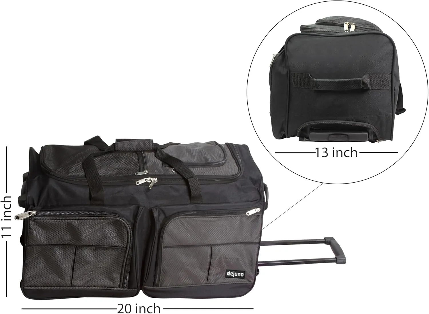 Dejuno 20-Inch Carry-on Rolling Duffle Bag, Charcoal, One Size