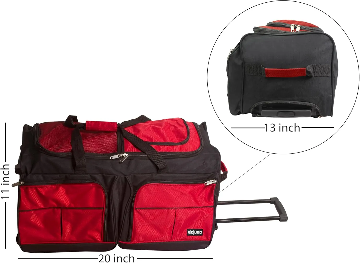 Dejuno 20-Inch Carry-on Rolling Duffle Bag, Red, One Size