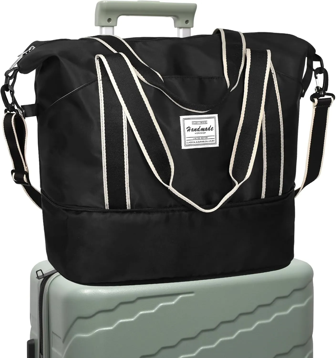 DMLuna Travel Duffel Bag, Tote Sports Gym Bag, Shoulder Overnight Weekender Bag for Women & Men, Hospital bag, Expandable Duffel Bag with Trolley Sleeve/Wet Pocket