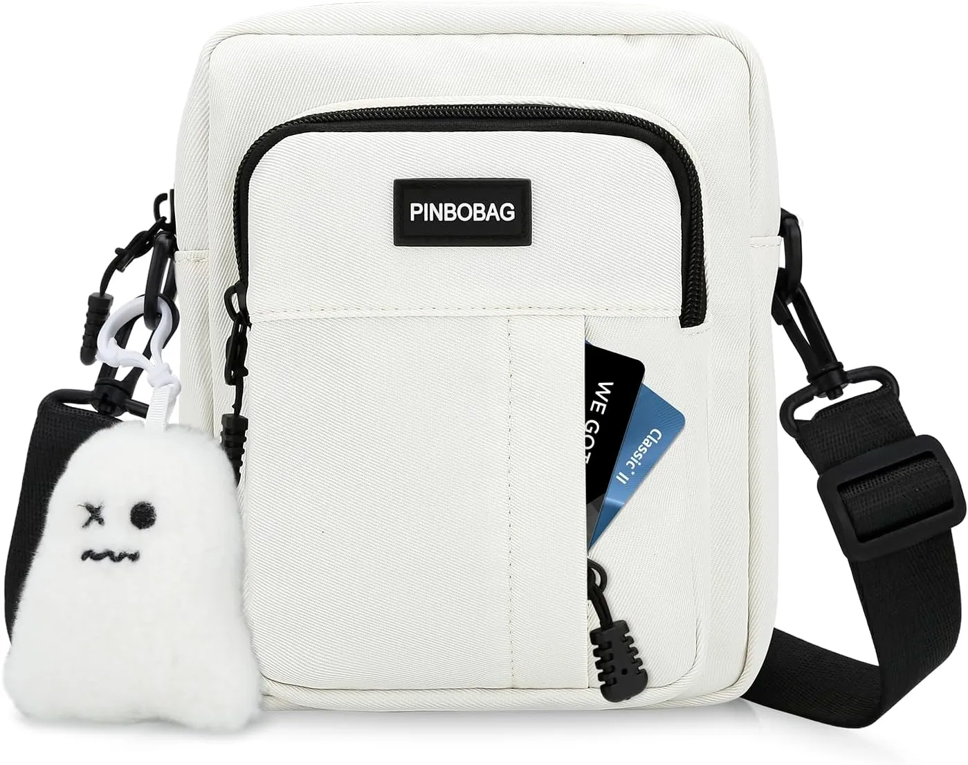 DOB SECHS Cute Nylon Crossbody Bag for Women Men Unisex Small Messenger Purse Shoulder Hobo Bag with Ghost Pendant