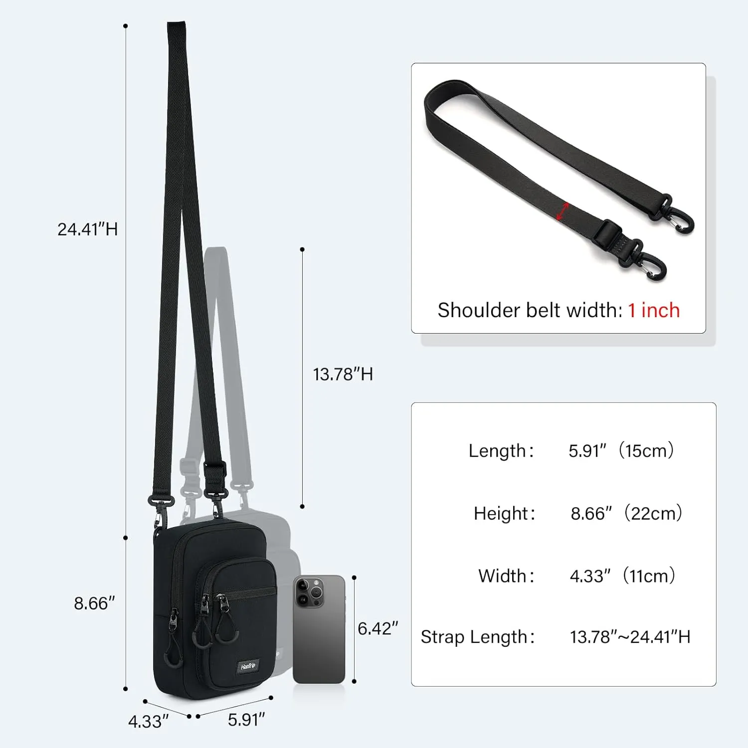 Durable Crossbody Bag for Men and Women Adjustable Shoulder Sling Bag with Multiple Zipper Pockets Unisex Daypack