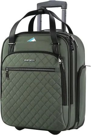 EMPSIGN Underseat Carry On Wheeled - 16" Carry on Bag with Wheels Multi-functional Lightweight Rolling Bag Overnight Weekender Small Suitcase for Women Men Travel Business, Army Green