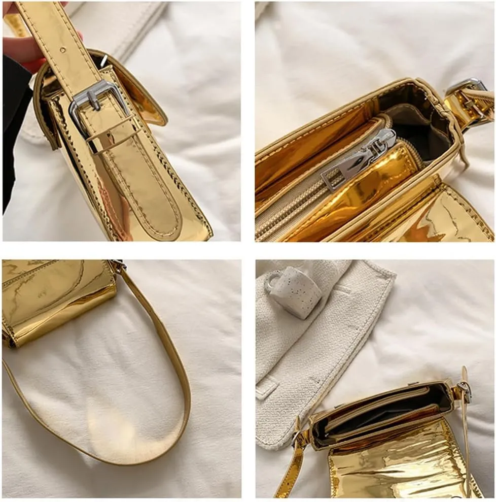 Evening Bag for Women, Hobo Bag Clutch Y2K Shinny Purse Tote Handbag Shoulder Metallic Purse Crossbody