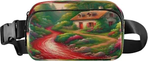 Exnundod Fanny Pack Country House Waist Packs Sling Crossbody Bag Creek Forest Fashion Waist Pack for Hiking Running