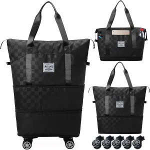 Expandable Foldable Duffel Bag Suitcases,Detachable Rolling Wheels,Rolling Duffle Bag with Wheels,Suitcases with Wheels,Carry on Luggage,for Men Women Lightweight Suitcases (Black)
