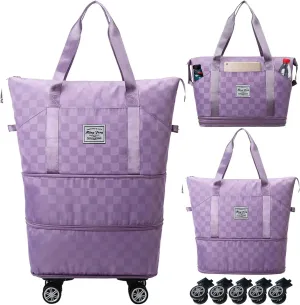 Expandable Foldable Duffel Bag Suitcases,Detachable Rolling Wheels,Rolling Duffle Bag with Wheels,Suitcases with Wheels,Carry on Luggage,for Men Women Lightweight Suitcases (Purple)