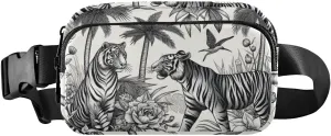 Fanny Pack for Women Men, Tigers Palm Tree Belt Bag Waist Pack Crossbody Bag Bum Bag with Adjustable Strap